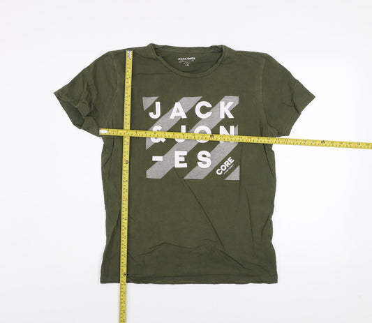 Jack & Jones Men's Green M Core Logo Graphic Cotton T-Shirt