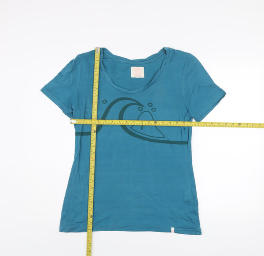 Quiksilver Women's Blue Scoop Neck Cotton Blend T-Shirt L