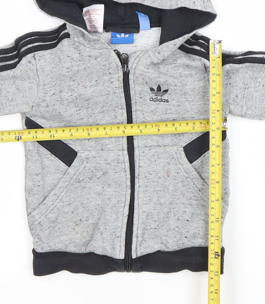Adidas Boys Grey Full Zip Hoodie 3-4 Years Cotton Blend Logo Design
