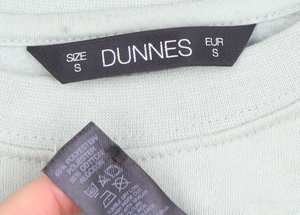 Brand and care label for Dunnes Women’s Light Green Crew Neck Pullover Sweatshirt, size S