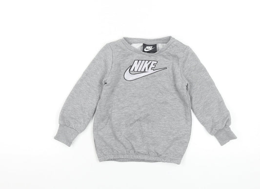 Nike Boys Grey Pullover Sweatshirt 2 Years Logo Crew Neck Fleece
