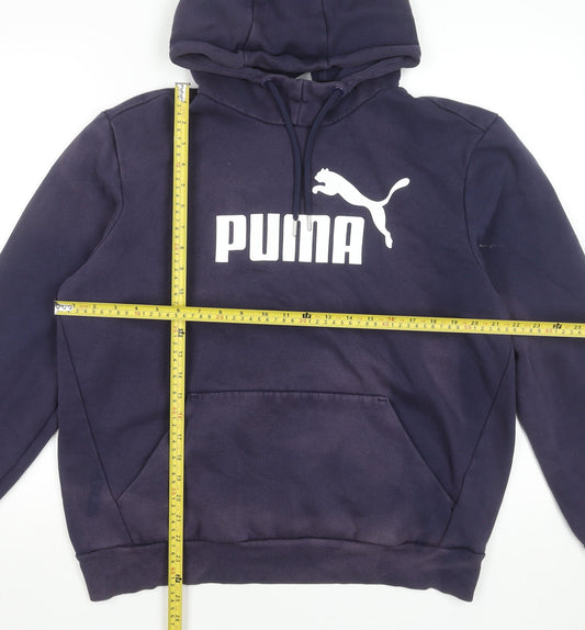 Puma Men's Navy Blue Hoodie Large Pullover Sweatshirt with Logo Print