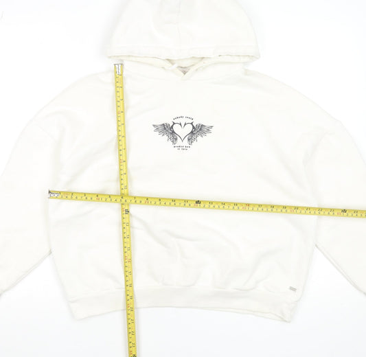 Pull&Bear Teen White Graphic Print Pullover Hoodie XS