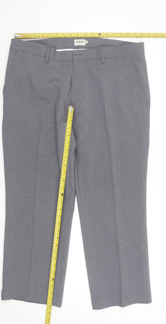 Farah Men's Grey Classic Fit Dress Trousers 38W 29L Formal Workwear