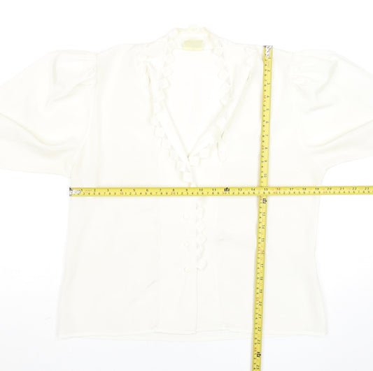 Liza Lovell Women's Ivory Ruffle Button Blouse Size 12 Vintage