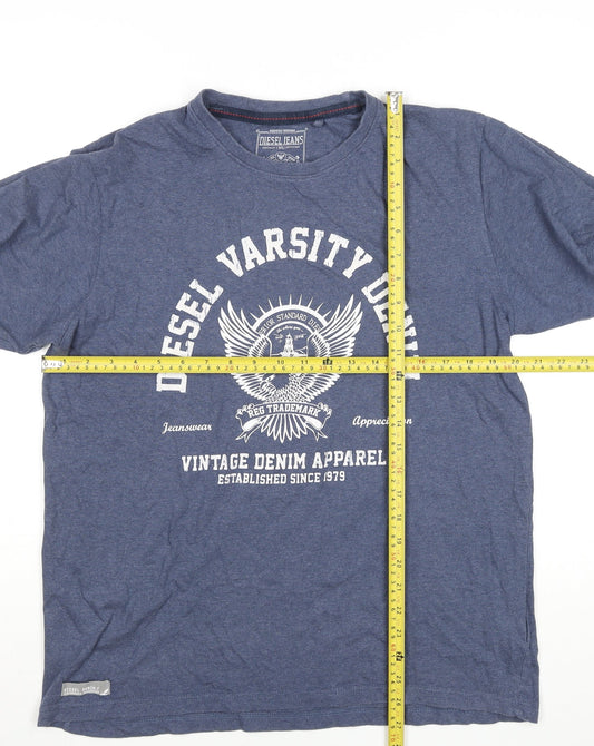 Diesel Men's Blue XL Vintage Varsity Denim Cotton T-Shirt