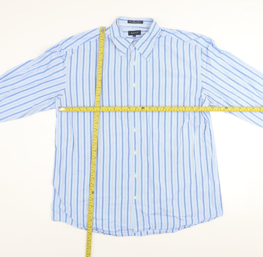 GANT Men's Blue Striped Long Sleeve Regular Fit Cotton Shirt XL