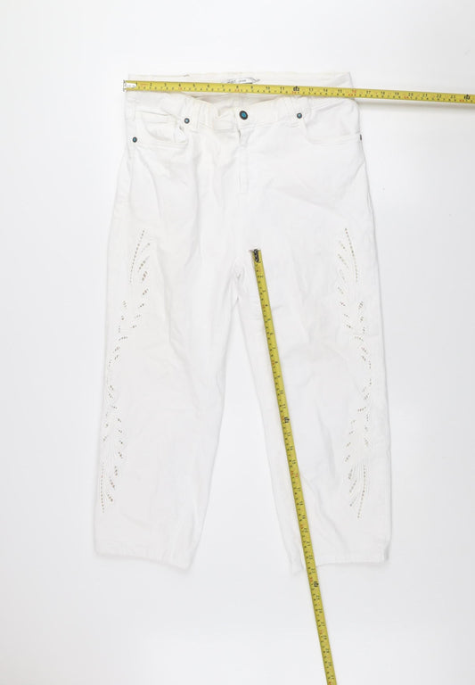 mat. Women's White Embroidered Straight Jeans Size L