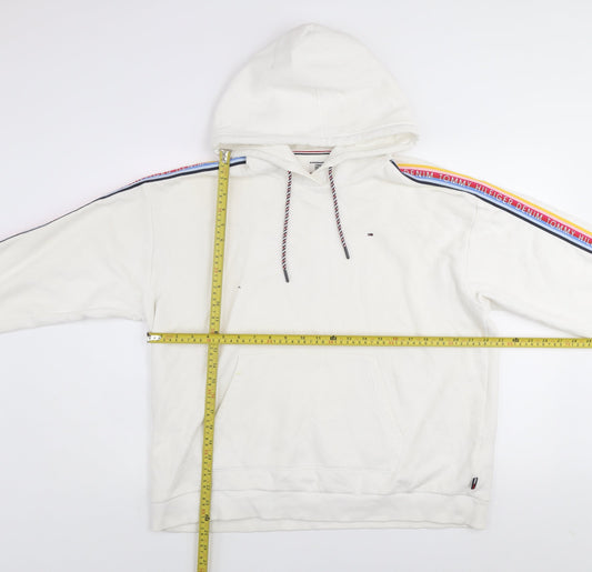Tommy Hilfiger Denim Women's White Pullover Hoodie L Cotton Blend