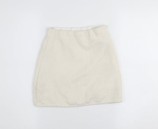 H&M Girls Ivory Mini A-Line Skirt Size 9-10 Years Polyester Zip Fasten