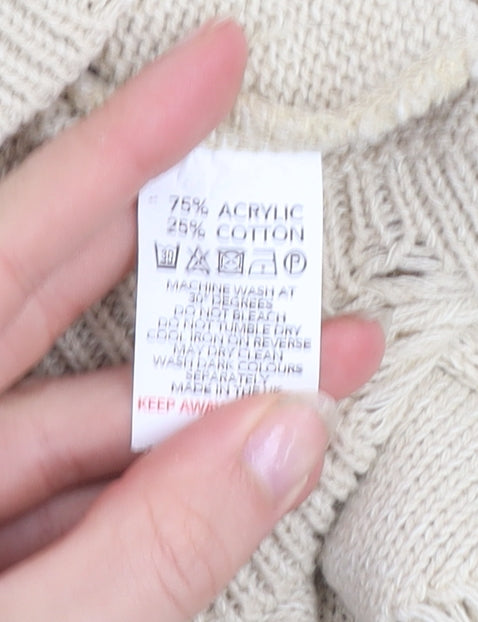 Pink Vanilla Women’s Beige Distressed Knit Jumper UK M Pullover