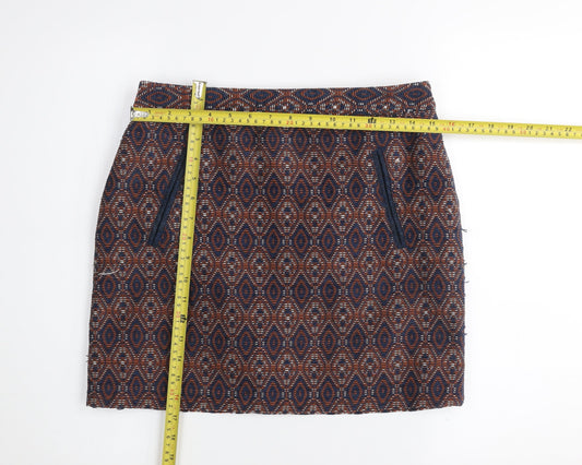 Dunnes Women’s Navy & Rust Geometric Straight Skirt Size 10