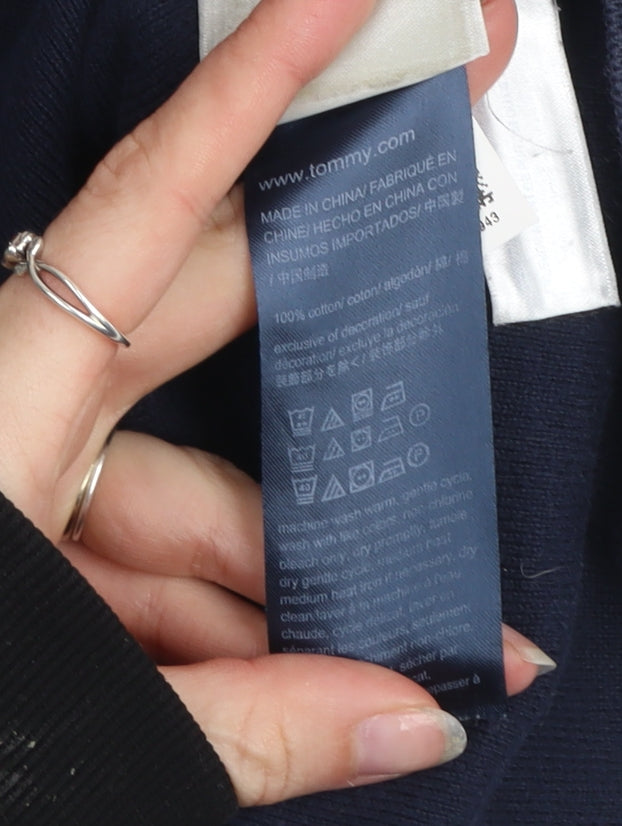 Tommy Hilfiger Womens Blue Red Crew Neck Cotton Jumper Size S