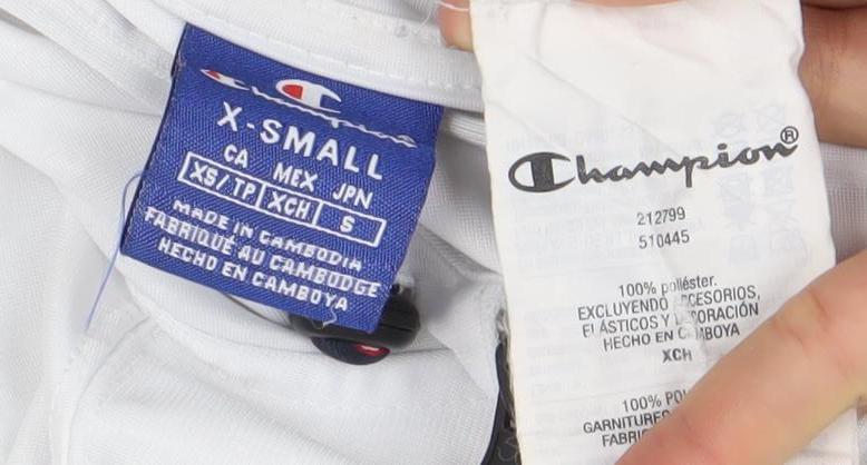 Champion Men White Full Zip Hoodie S Logo Sports Polyester