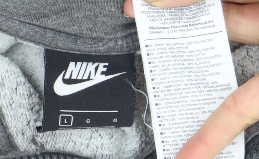 Nike Men's Grey Full Zip Hoodie L Sportswear Hooded Sweatshirt