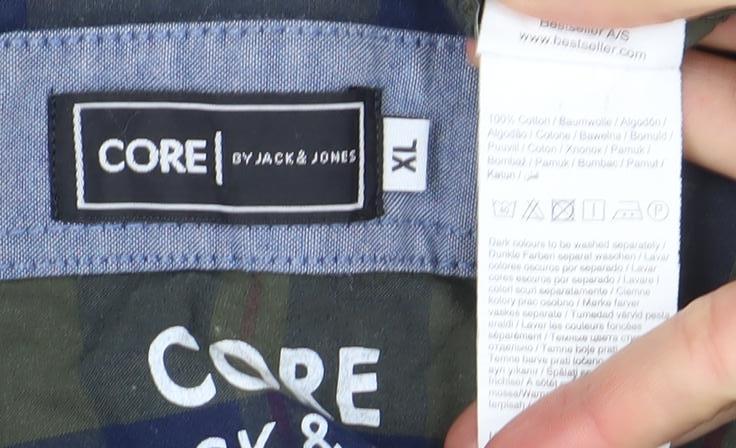 Jack & Jones Core Men's Green Check Long Sleeve Button-Up Shirt XL