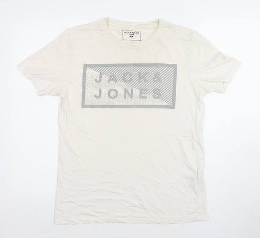 Mens UK Size M JACK & JONES White Cotton T-Shirt