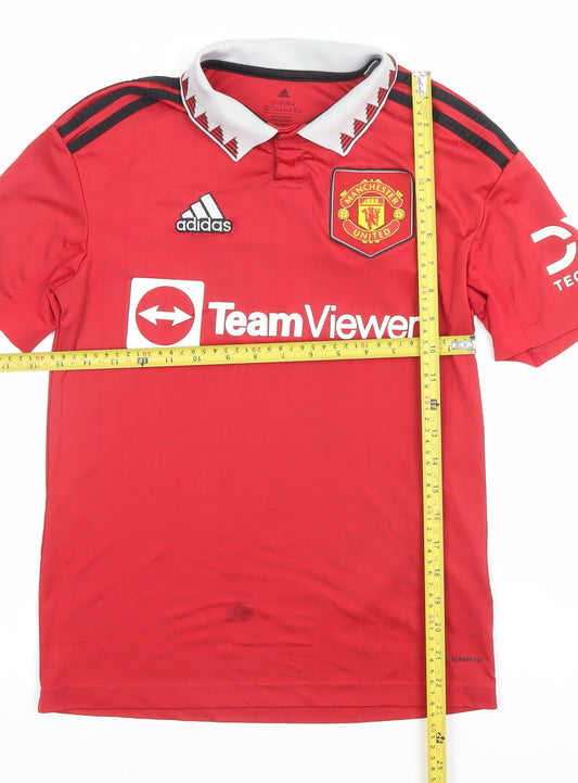 Adidas Boys Red Manchester United Football Jersey Top 13-14 Years