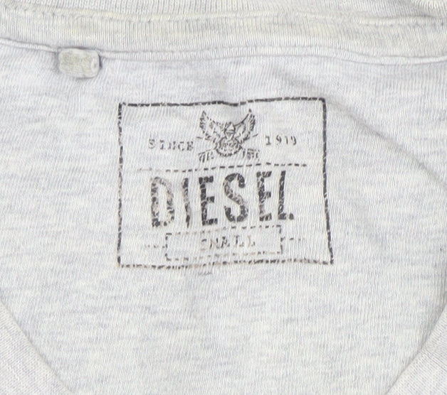 Diesel Men's Grey V-Neck Cotton T-Shirt Small