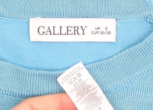 Brand and care label for Gallery Women Blue Crew Neck Lightweight Long Sleeve jumper, size S