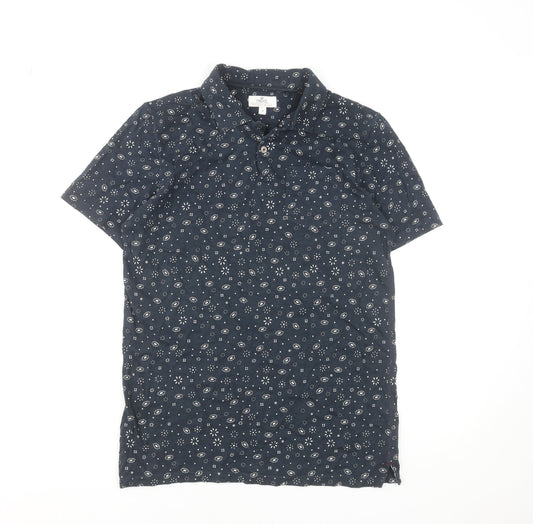 Next Men's Blue Floral Cotton Short Sleeve Polo Shirt Size S