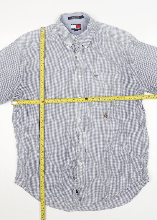 Tommy Hilfiger Men's Blue Check Short Sleeve Button-Up Shirt Size M