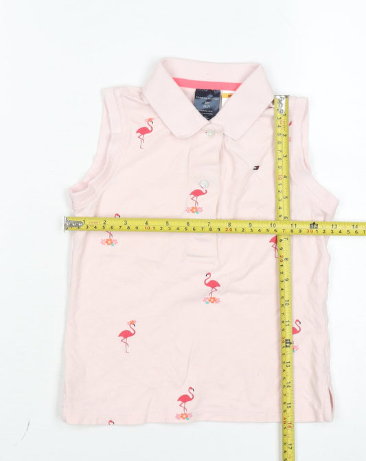 Tommy Hilfiger Girls Pink Flamingo Sleeveless Polo Shirt 6-7 Years