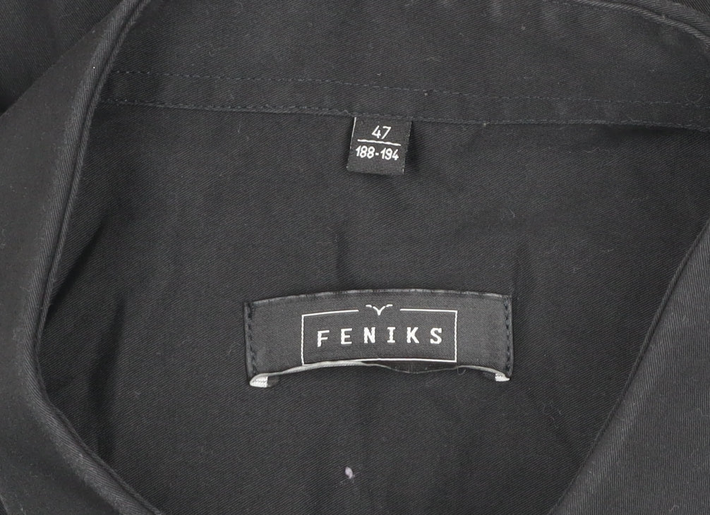 FENIKS Men's Black Long Sleeve Cotton Button-Up Shirt Size 47