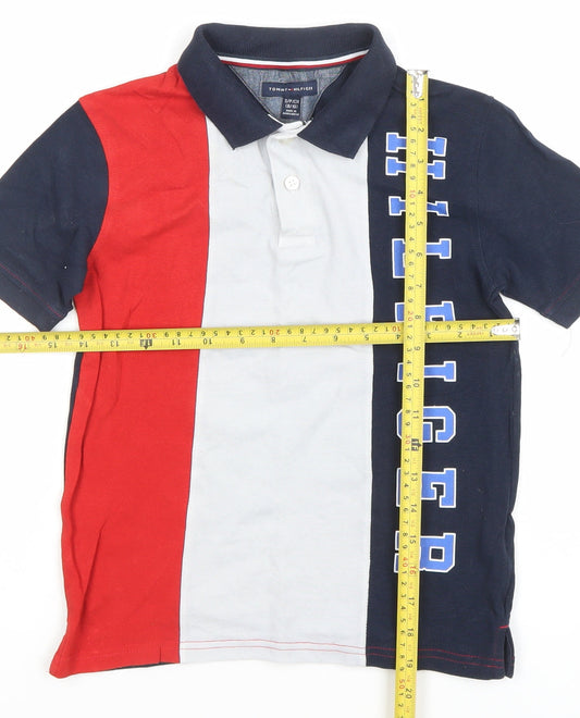 Tommy Hilfiger Boys Navy Red White Polo Shirt Size 8/10 Classic Cotton
