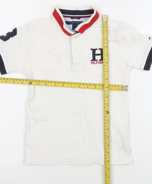 Tommy Hilfiger Boys White Polo Shirt 7 Years Embroidered Logo Collared Top