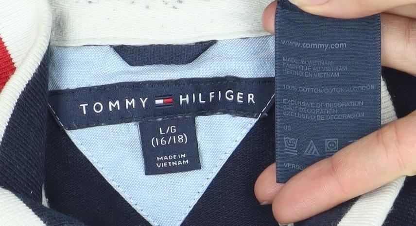 Tommy Hilfiger Women's Blue Cotton Polo Shirt L Collared Short Sleeve