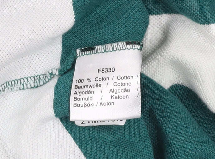 Lacoste Men's Green White Striped Cotton Polo Shirt Size L