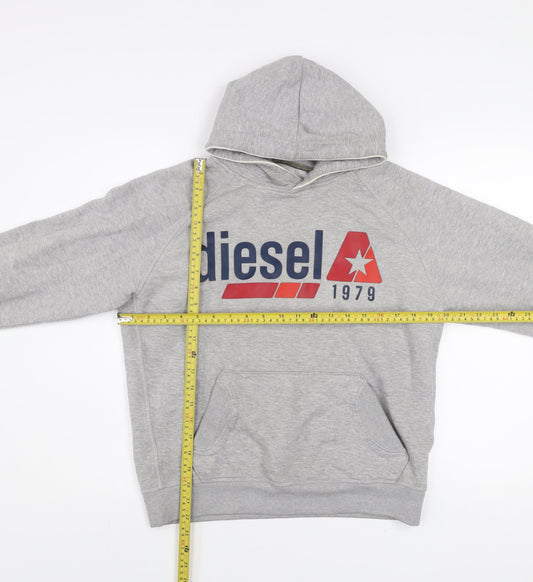 Diesel Mens Grey Small Pullover Hoodie Graphic Print Fleece
