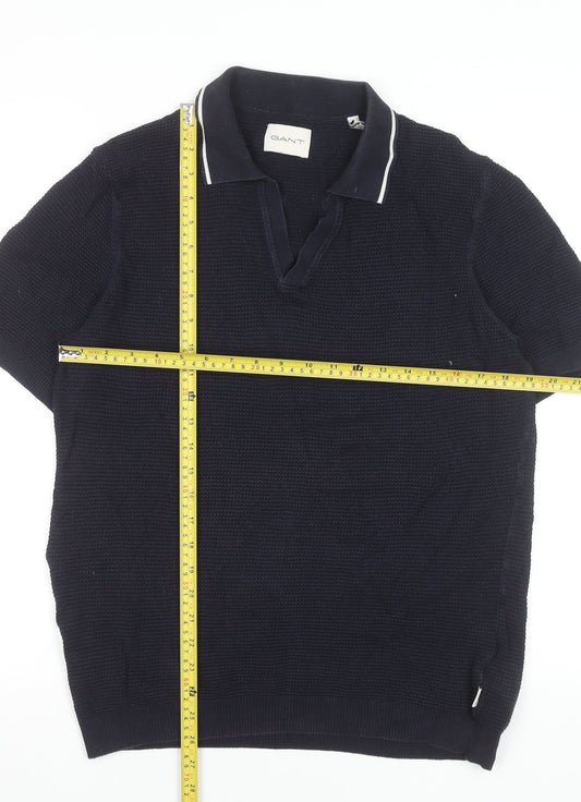 GANT Men's Blue Organic Cotton Short Sleeve Polo Shirt M