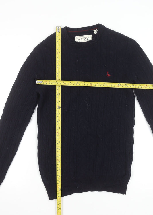 Jack Wills Mens Blue XS Cable Knit Wool Crew Neck Jumper