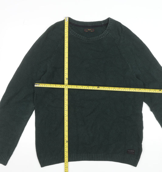 Lee Men’s Green Waffle-Knit Cotton Crew Neck Jumper L