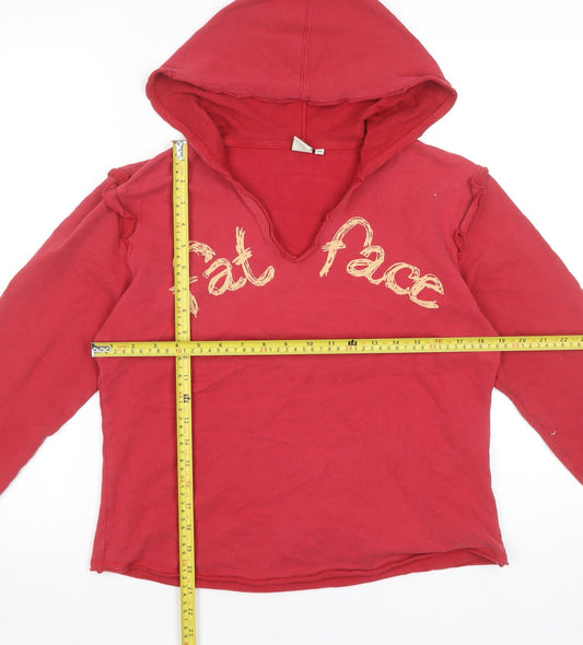 Fat Face Women's Red Cotton Elastane Hooded Sweatshirt Size 14