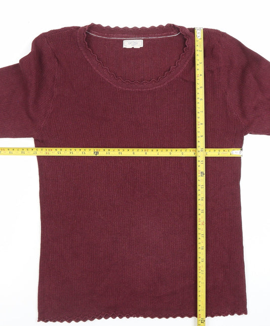 Fat Face Womens Red Knit 3/4 Sleeve Cotton Blend Top Size 14