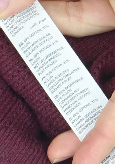 Fat Face Womens Red Knit 3/4 Sleeve Cotton Blend Top Size 14