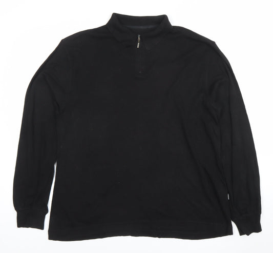 Belika Mens Black Long Sleeve 1/4 Zip Cotton Modal Polo Shirt Size L