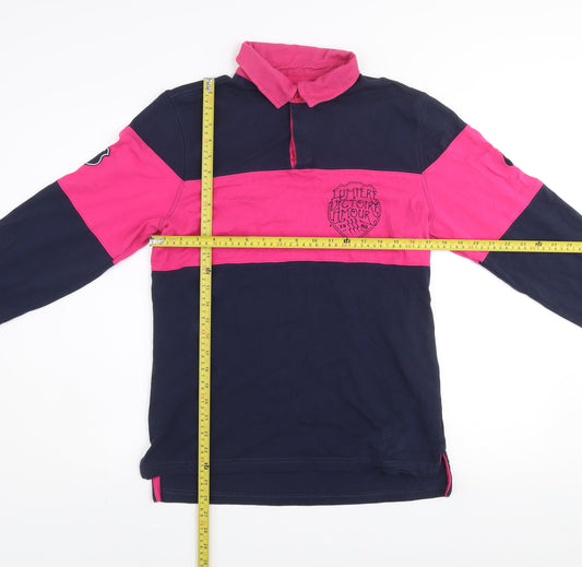 Asics Men's Blue & Pink Colourblock Rugby Shirt Size S Long Sleeve