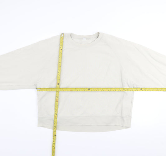 Uniqlo Women Beige XL Pullover Sweatshirt 100% Cotton Crew Neck