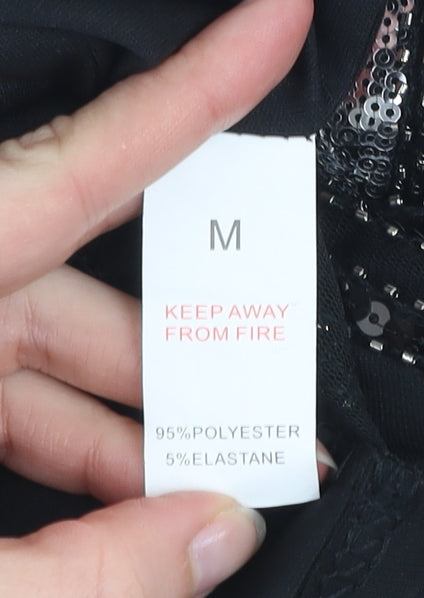 Tenki Women's Black Beaded Sequin Party Pencil Skirt Size M