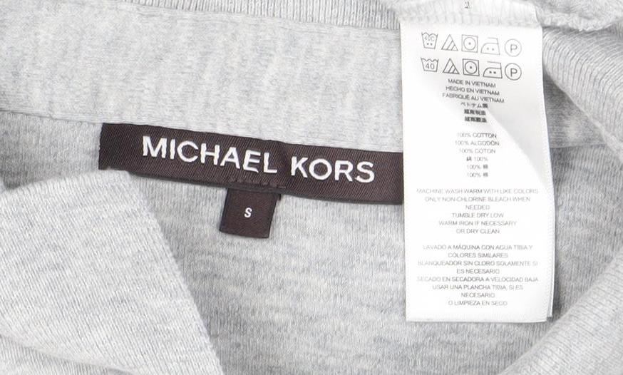 Brand and care label for Michael Kors Men's Grey Cotton Short Sleeve Polo Shirt, size S