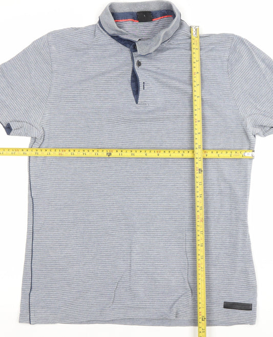 Hugo Boss Men’s Blue Striped Regular Fit Cotton Polo Shirt Size L