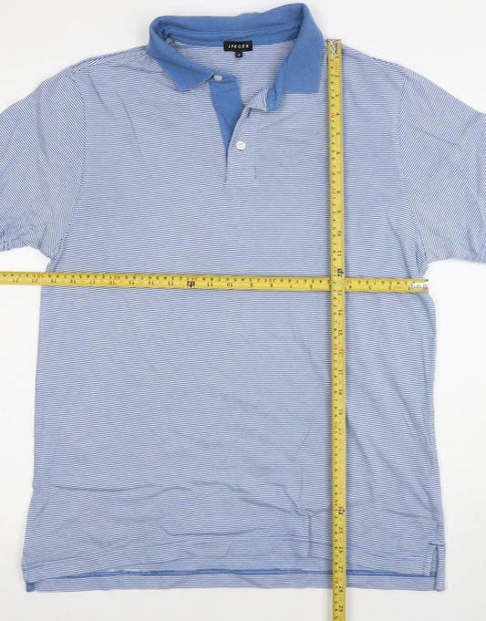Jaeger Men's Blue Striped Cotton Polo Shirt Size M