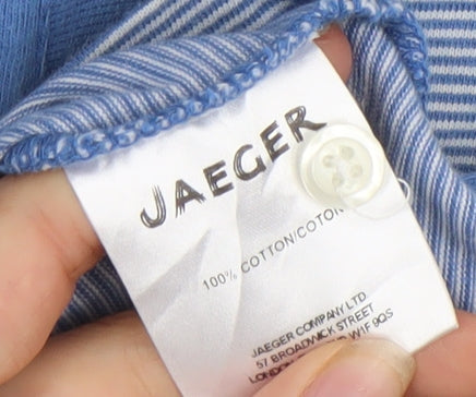 Jaeger Men's Blue Striped Cotton Polo Shirt Size M
