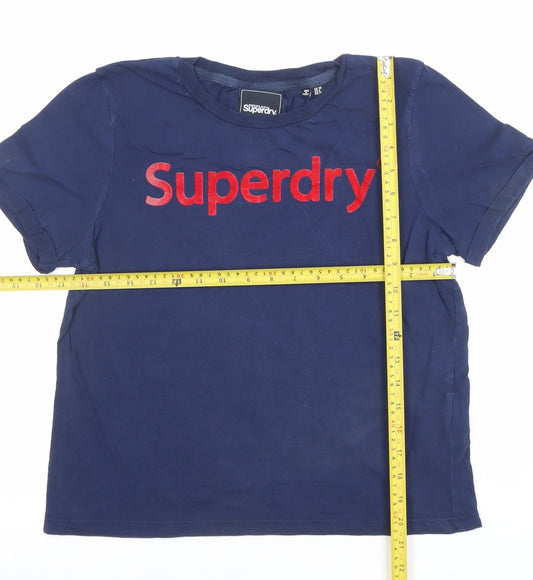 Superdry Womens Blue Embroidered Logo Cotton T-Shirt Size 10