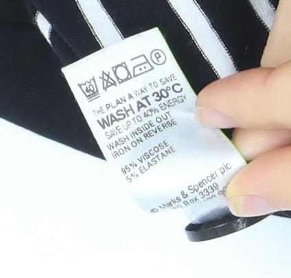 Marks and Spencer Women’s Black Striped Short Sleeve T-Shirt UK 14