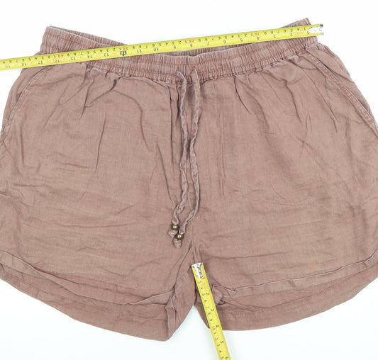 FatFace Women's Brown Linen Drawstring Shorts Size 16